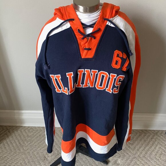 U of ILLINOIS Champion HOCKEY HOODIE 67, size M used once! Lace Hood (mens S) - Picture 12 of 15